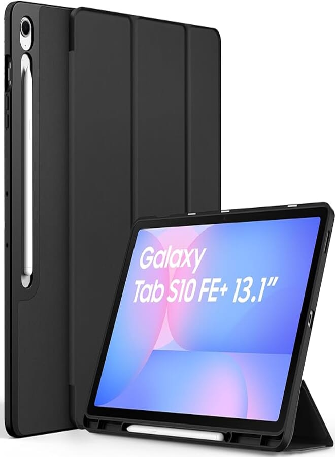 EasyAcc Case for Samsung Galaxy Tab S10 FE+/ S10 FE Plus 13.1 Inch with Pencil Holder, Ultra Thin Slim PU Leather Protective Case, Black